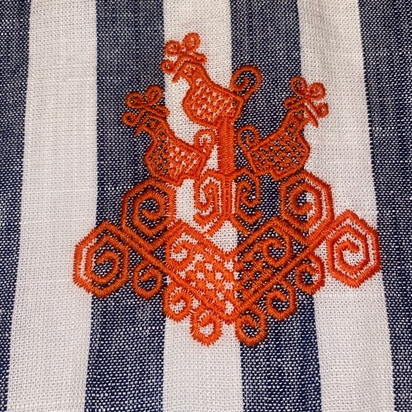 THML Women's Linen Blend Striped Embroidered Halter Dress, sz Small - Picture 9 of 14